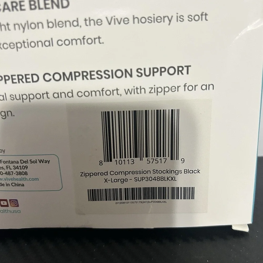 Vive Blk Compression Socks for Men &‎ Women Medical Travel 15-20MMHG Size XL NWT